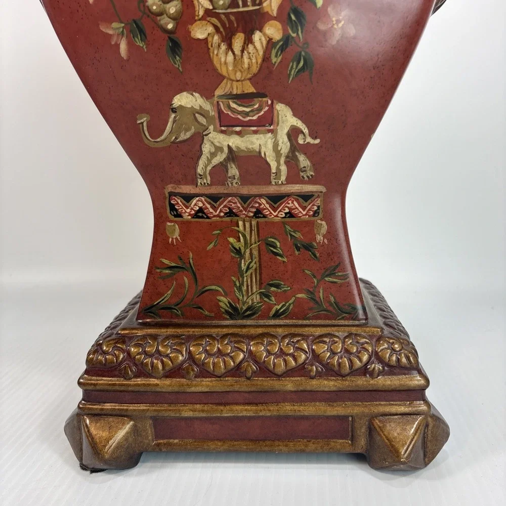 Raymond Waites Toyo Elephant Vase Ornate Floral Mantel Asian Decor Oxblood Red